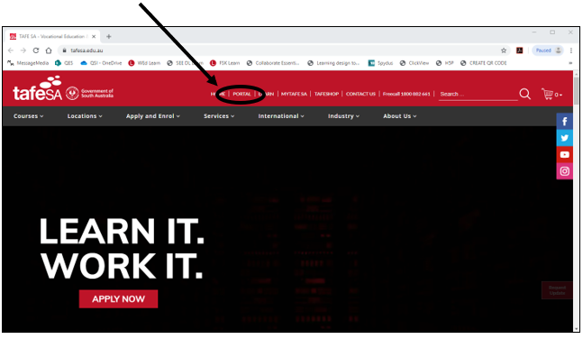 Accessing the TAFE SA Portal Step 1