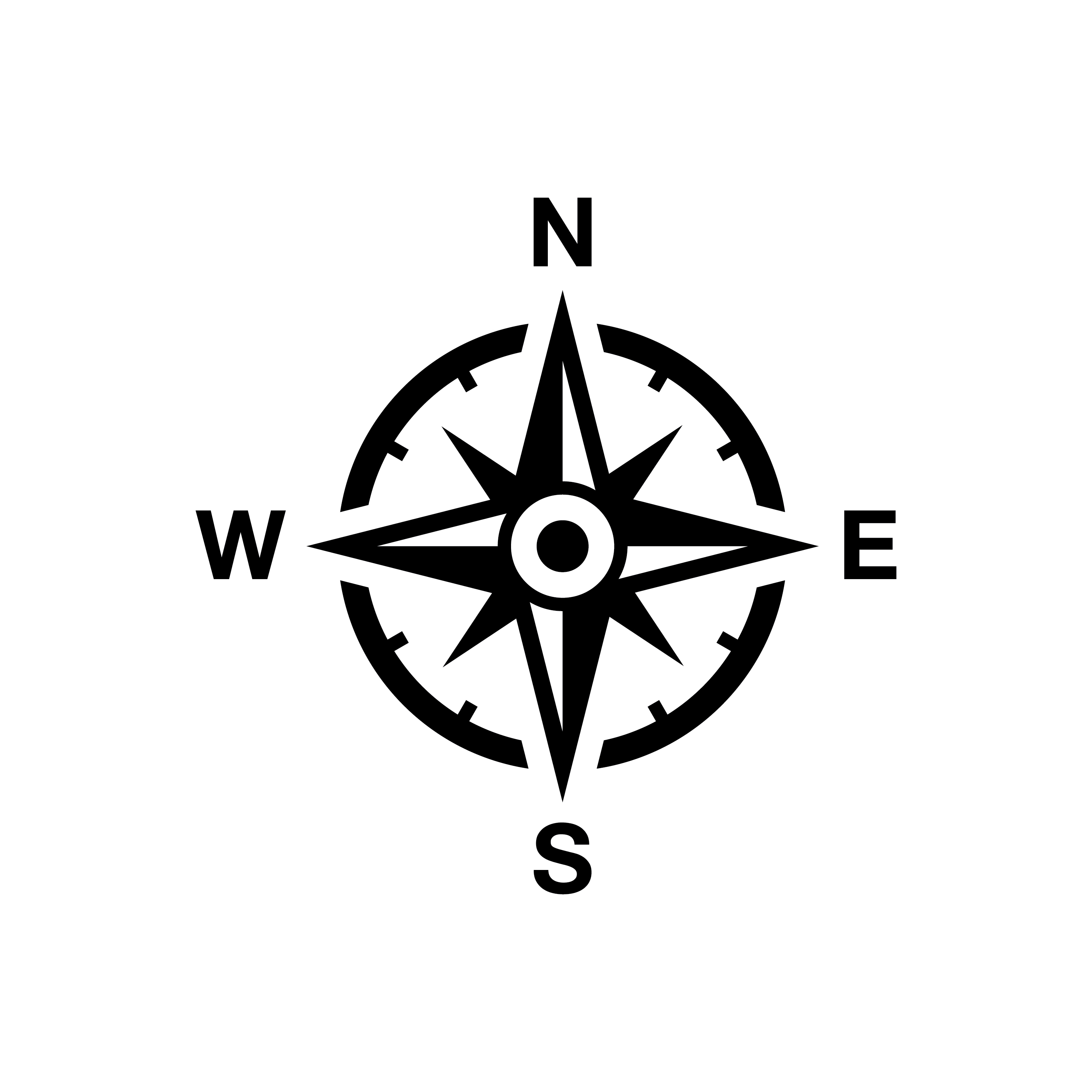 Black and white image of a symbol depicting North South East and West