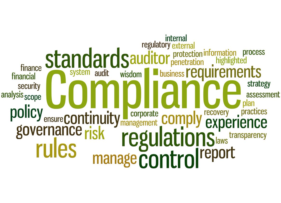Compliance word cloud concept on a white background